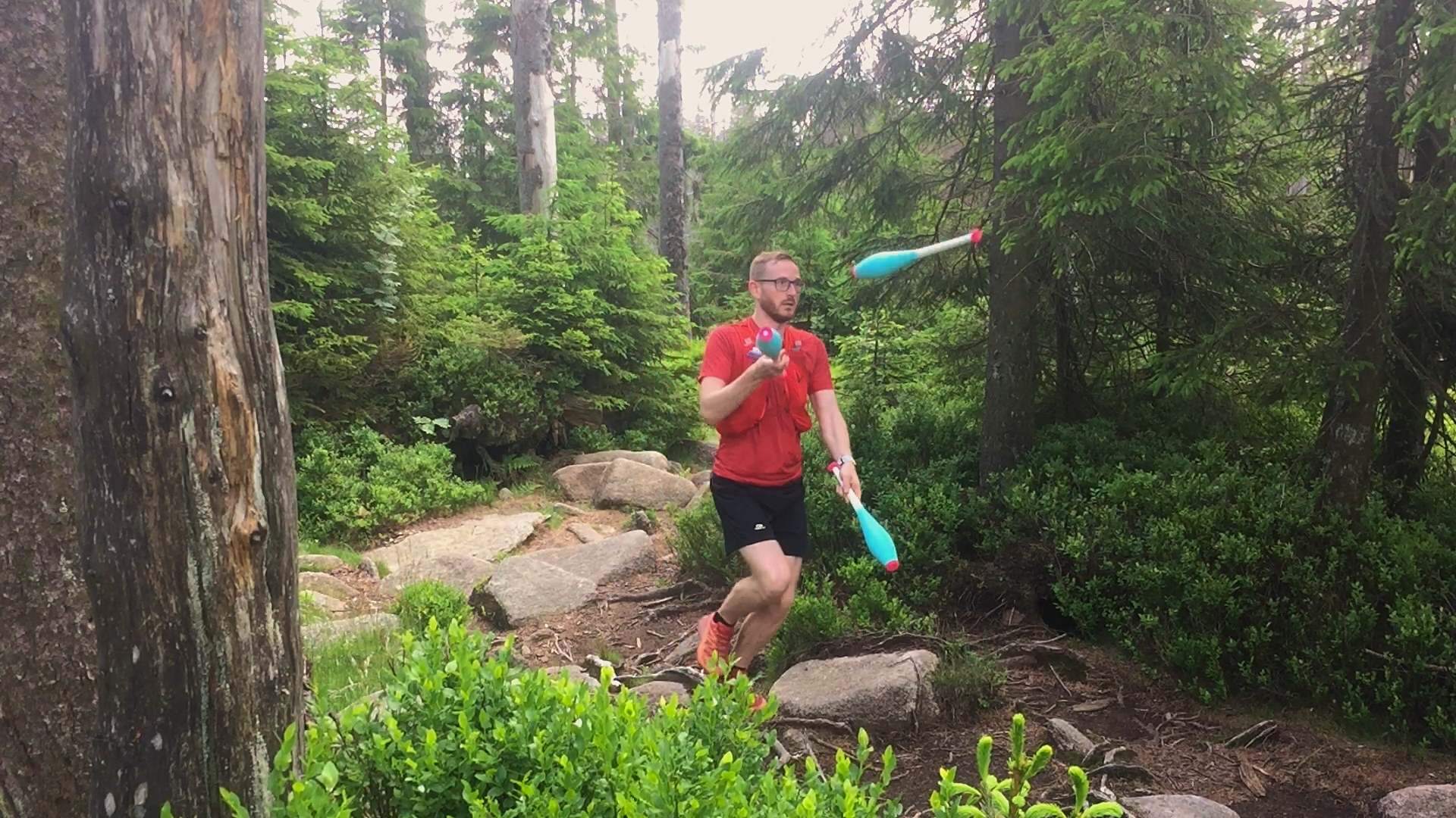 Trail running with clubs.